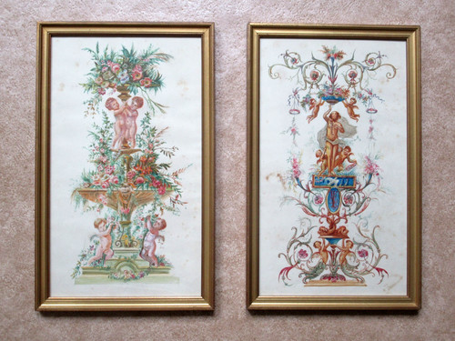 Paire gouaches anciennes - gouaches,
